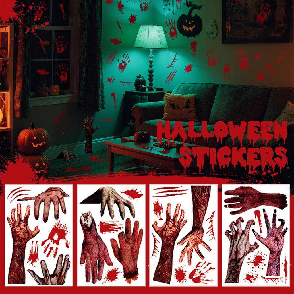 Halloween Horror Blood Hand Wall Stickers Window Decoration Stickers Porch Door Blood Stains Decoration Door Stickers Wall Stickers