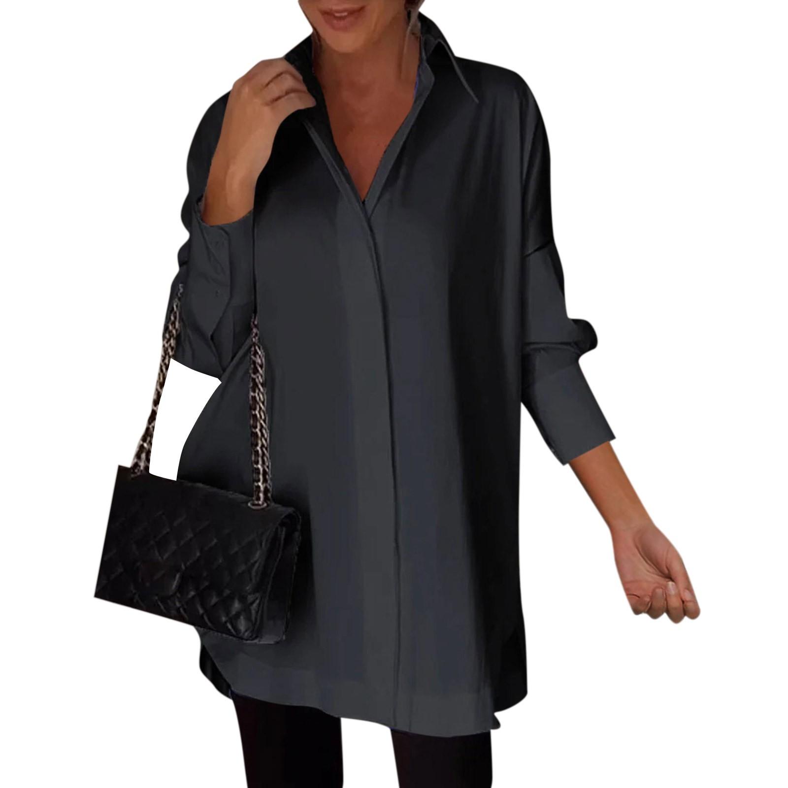 Женская модная однотонная повседневная рубашка с бархатным воротником и длинными рукавами — фото 3