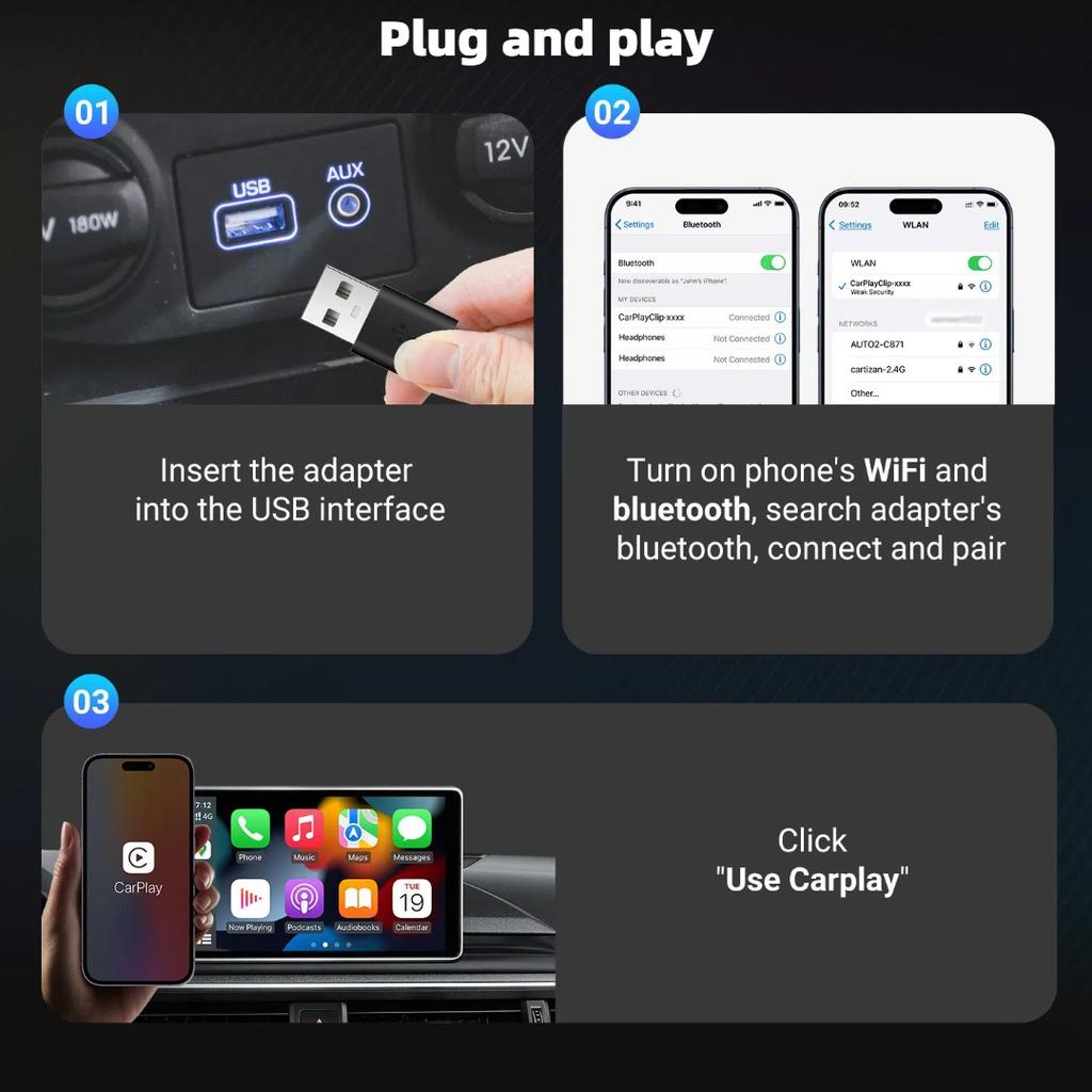 Wireless CarPlay Adapter Cars Wireless Dongle Convert Wired To Wireless CarPlay