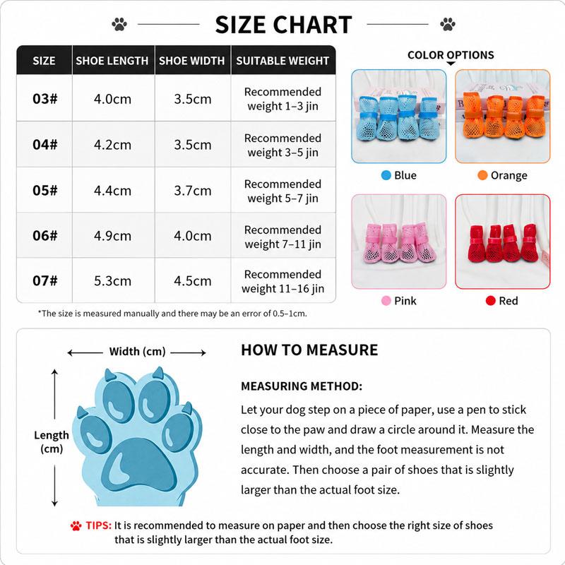 4PCS/Set All Season Dog Shoes Breathable Mesh Adjustable Dog Paw Protection Shoes Anti-slip Puppy Walking Footwear Pets Supplies