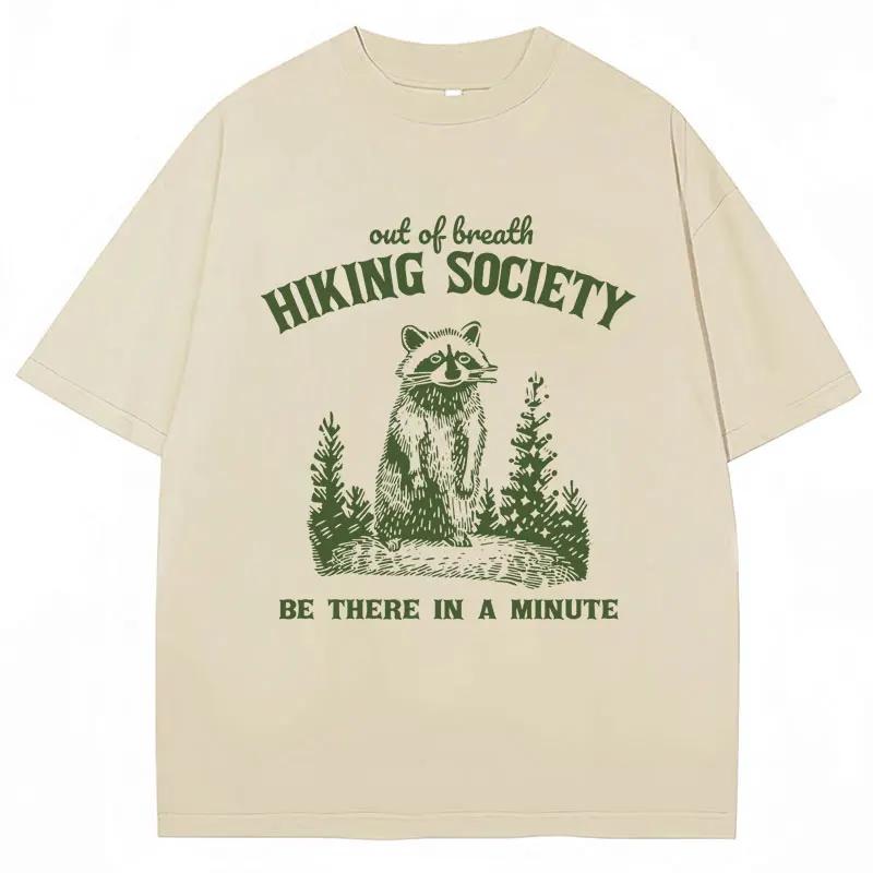 Out of Breath Hiking Society T Shirt Funny Raccoon Graphic Fashion Short Sleeve Unisex Women Casual Street Tshirt S