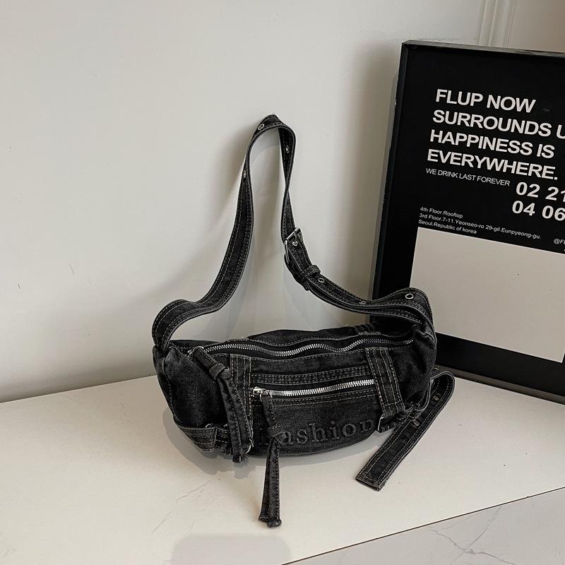 Τσάντα Crossbody από Τζιν, Απλή Τσάντα με Κέρατο, Ρετρό Πλυμένη Φθαρμένη Τσάντα