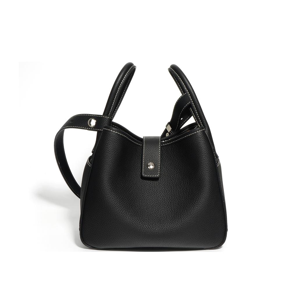 Cowhide Women's Bag New Sugar Cube Leather Bucket Bag Women's Shoulder Crossbody Handbag