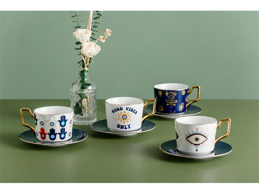 Devil’s Eye Ceramic Coffee Cup & Saucer Set – European Style Tea Cup for Afternoon Tea