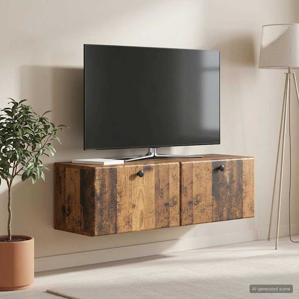 Wall Mounted TV Cabinet 98 x 31 x 30 cm Reclaimed Wood Effect Particleboard