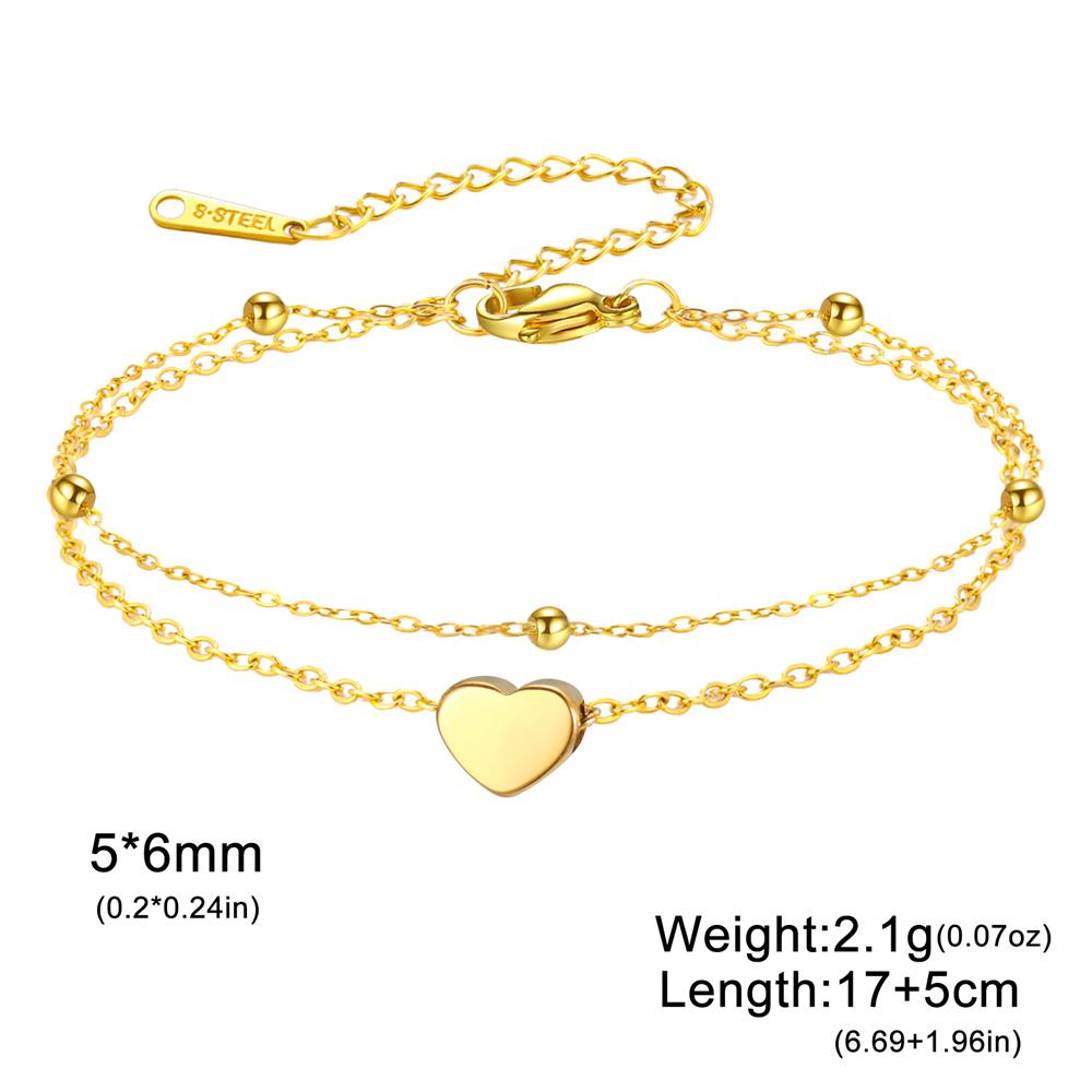 My Shape Heart Charms Bracelets for Women Girls Gold Color Chains 2 Layers Hand Chain Stainless Steel Jewelry Girlfriend Gifts