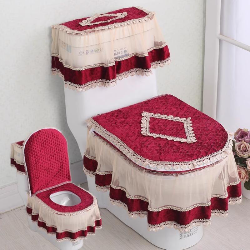 

3 шт./комплект Мереживна вишивка Знімна кришка для унітазу Пилонепроникна м’яка подушка для сидіння для унітазу Прикраса будинку Чохол для унітазу 3pcs