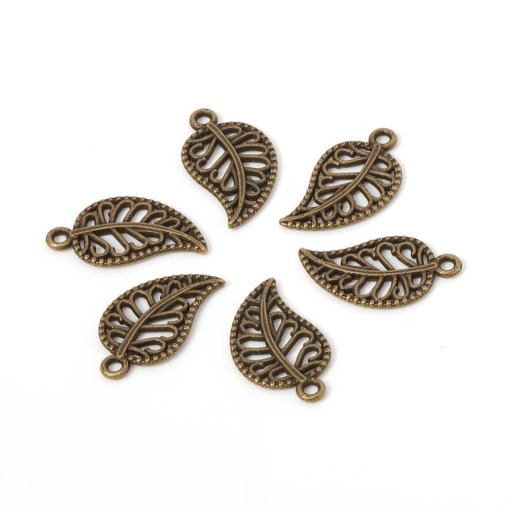 50pcs 17x9mm Tree Leaf Charms Pendants Small Metal Leaf Pendants for Bracelet Accessories Jewelry Findings Making Wholesale DIY