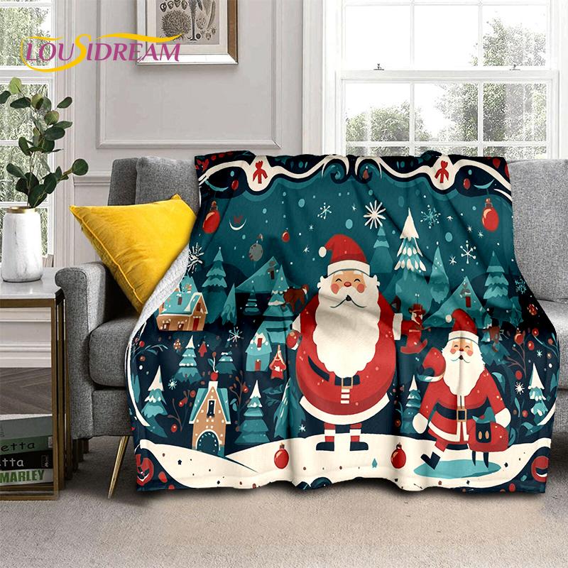 2025 Merry Christmas Tree Santa Claus,New Year Fairy Tale Gift Soft Plush Blanket,Flannel Throw Blanket for Living Room Bed Sofa