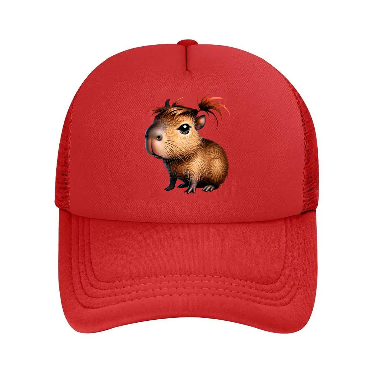 Cute Capybara Girl Ponytail Animal Cartoon Illustration  Mesh Baseball Cap Hip Hop Adjustable