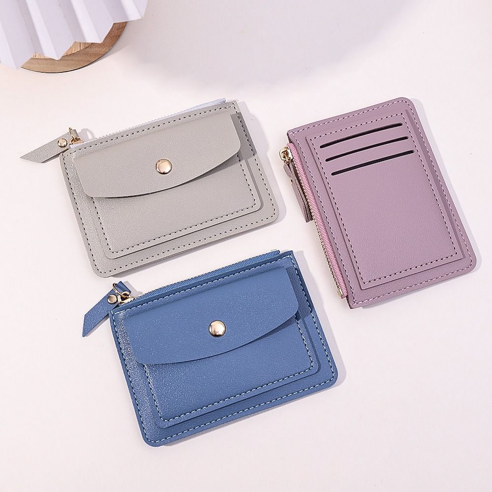 Multifunctional Leather Coin Purse Small Short Credit Card Holder Simple Zipper Short Wallet  Girls