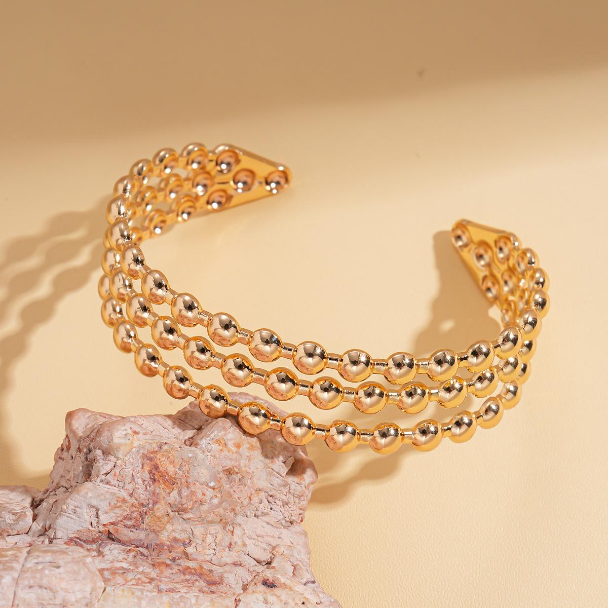 Metal geometric round three-layer open bracelet cold wind environmental protection jewelry
