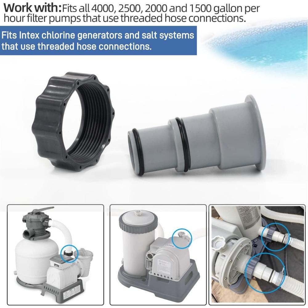 2Pcs Swimming Pool Pipe Hose Adapter Intex Threaded Connection Pump Replacement Hose Adapter Pool Pump Part with Plunger Valve