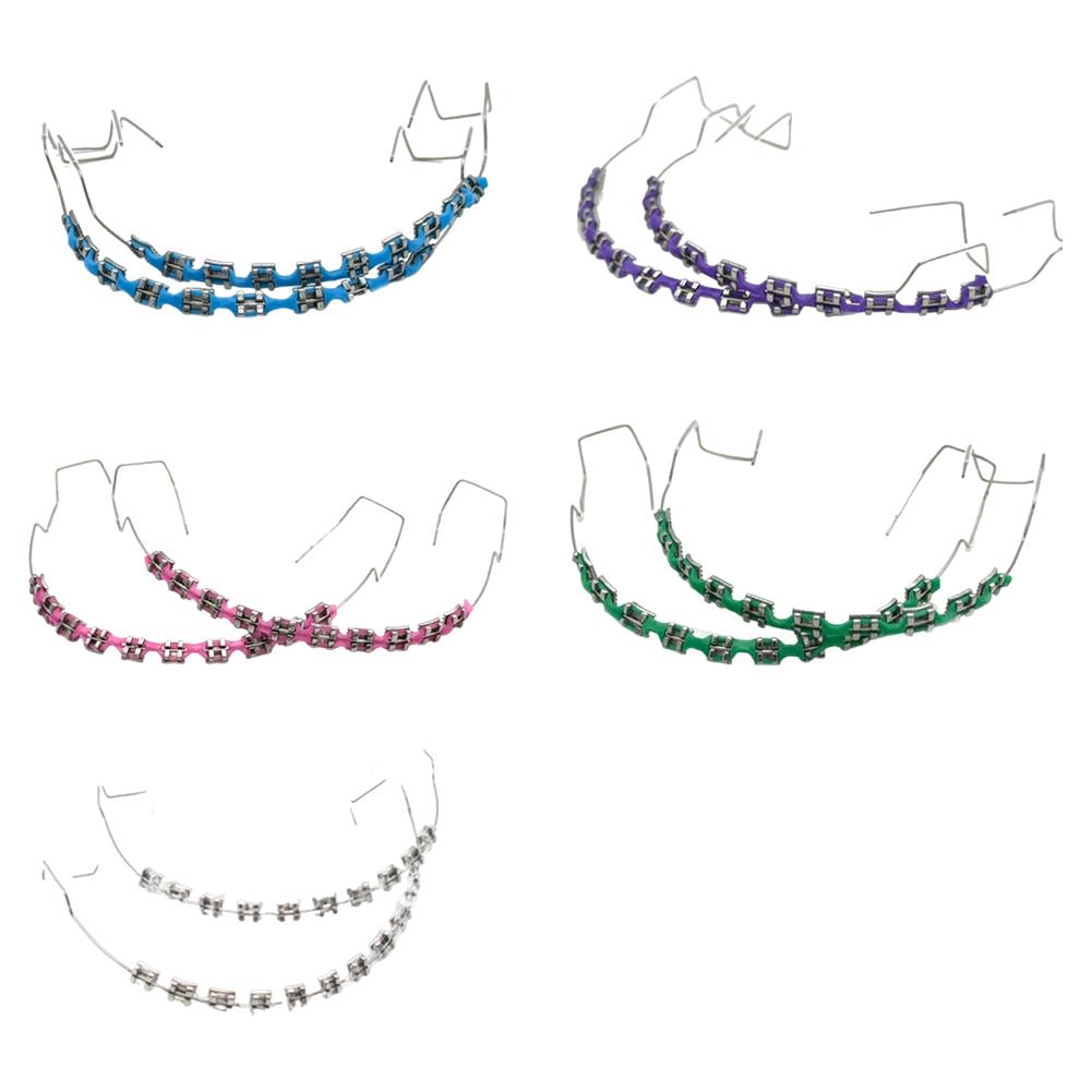 Temporary Tooth Decoration Orthodontic Braces with Metal Wire Metal Bracket Colorful Dental Fake Brace Orthodontic Ligature Ties