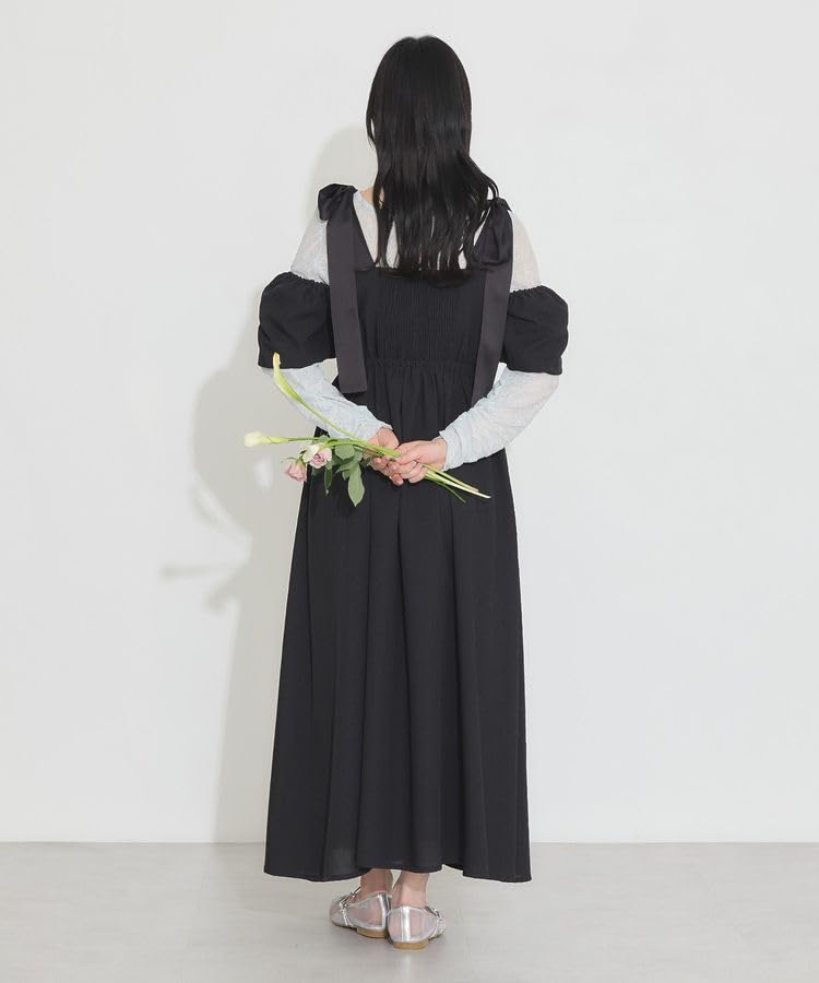 Music Casual Ribbon Shoulder Black [Earth & Ecology] Dress, Off-the-shoulder Dress, Women's,