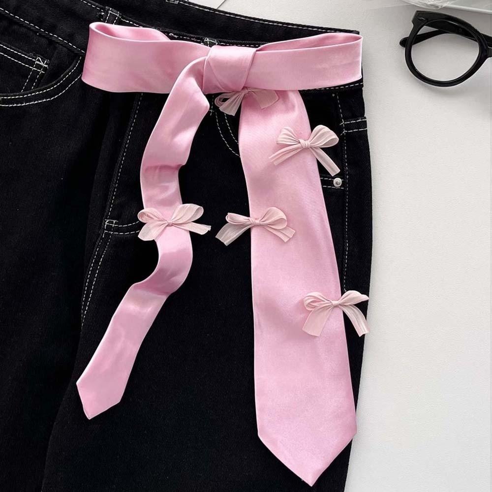 Multi-Use Satin Long Necktie Lace Decoration Waist Belt Narrow Long Scarf Neck Scarves