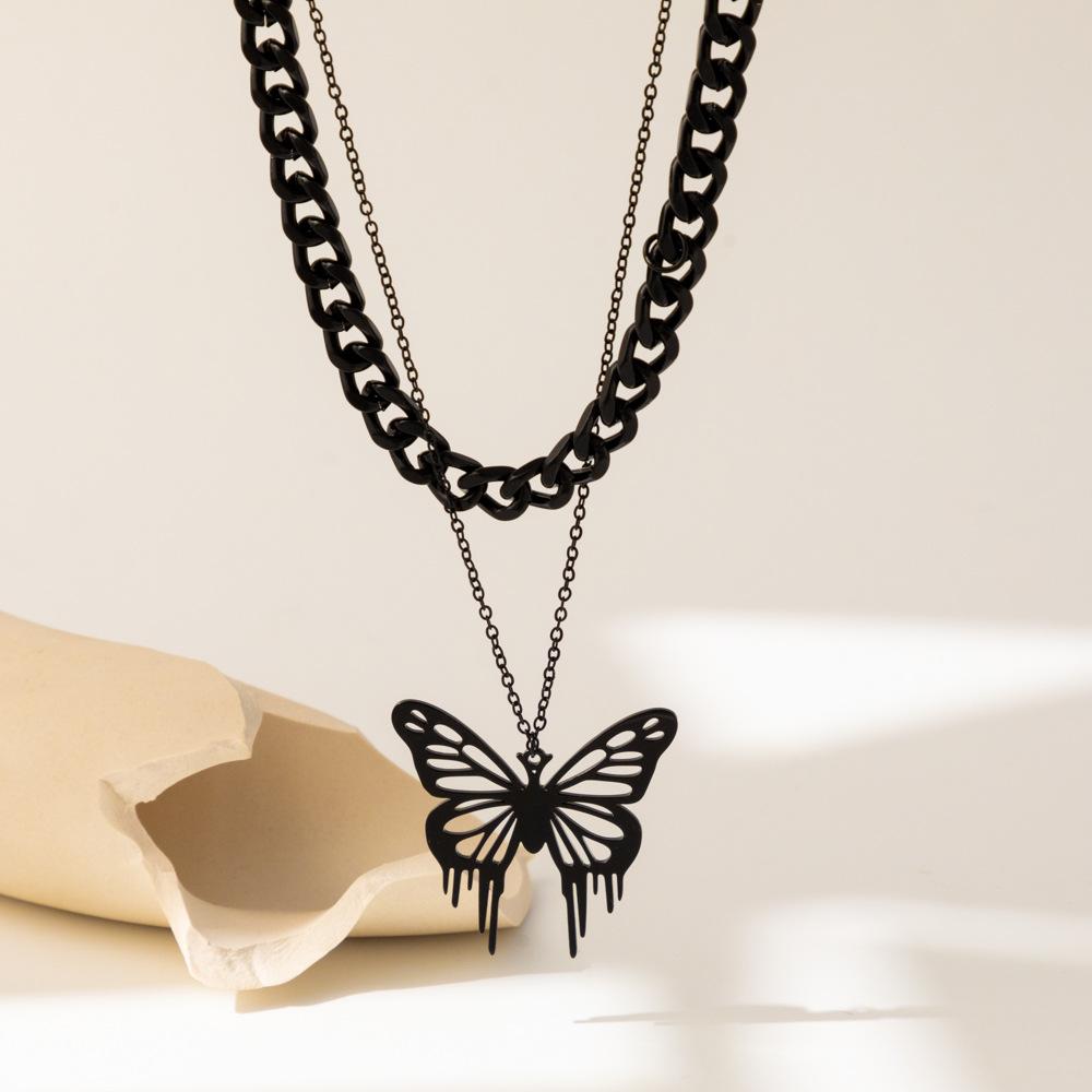 

Shape Butterfly Unique Pendant Necklace For Women In Trendy Stainless Steel With Colors Dazzling чорний