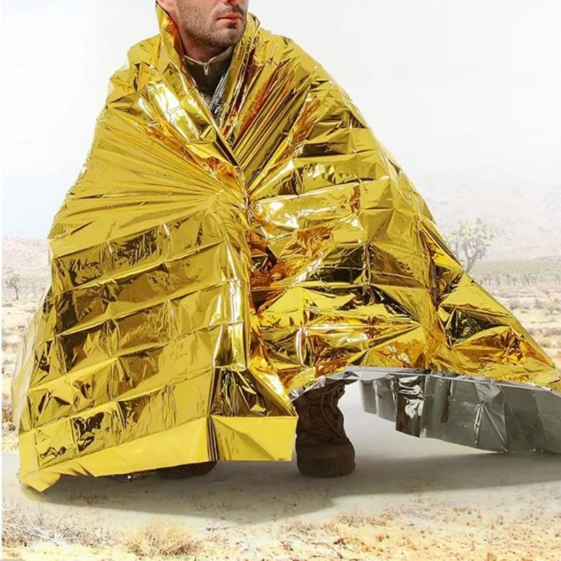 Emergency Thermal Poncho Blanket Lightweight Water-Resistant Windproof Sunshade Reusable First Aid Mat Pad Cover for Camping