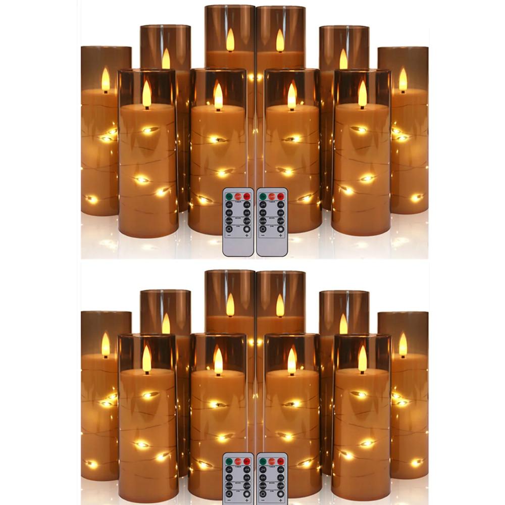 Set of 10/20 Flameless Candles W/ Embedded Star String LED Pillar Candle with Timer Remote Control For Home Indoor Wedding Decor