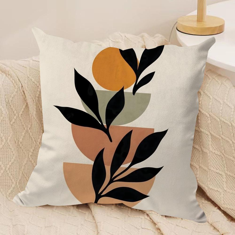 Rustic Geometric Floral Cushion Cover Soft Plush Fabric DoubleSided Printed Sofa Cushion Cover for All Seasons Home Decor Gift