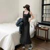 French Seaside Vacation Square Collar Long Dress Children's Summer Slim Temperament Gray High-end Suspender Vest Dress