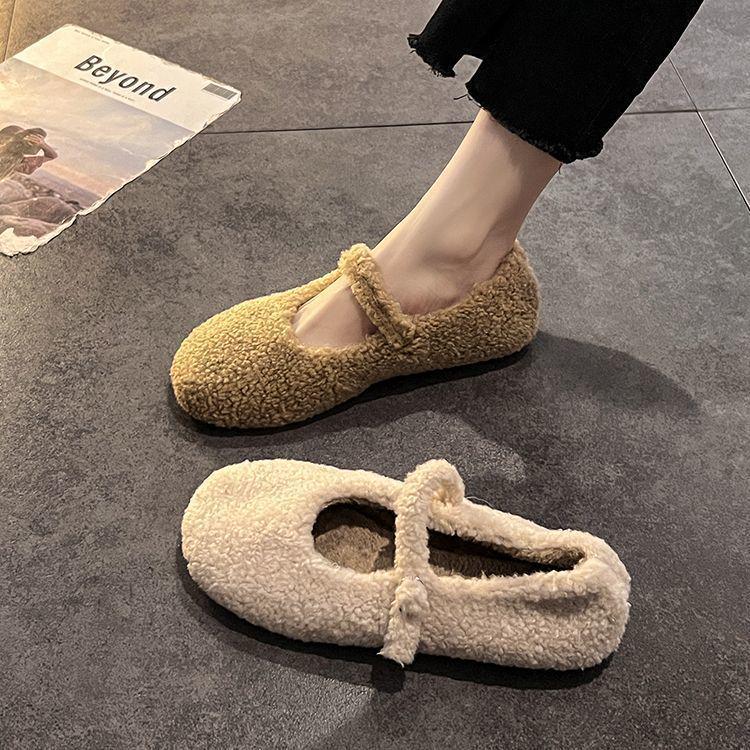 Mary Jane Women's Furry Velvet Flat Shoes - 2025 Autumn/Winter Korean Style