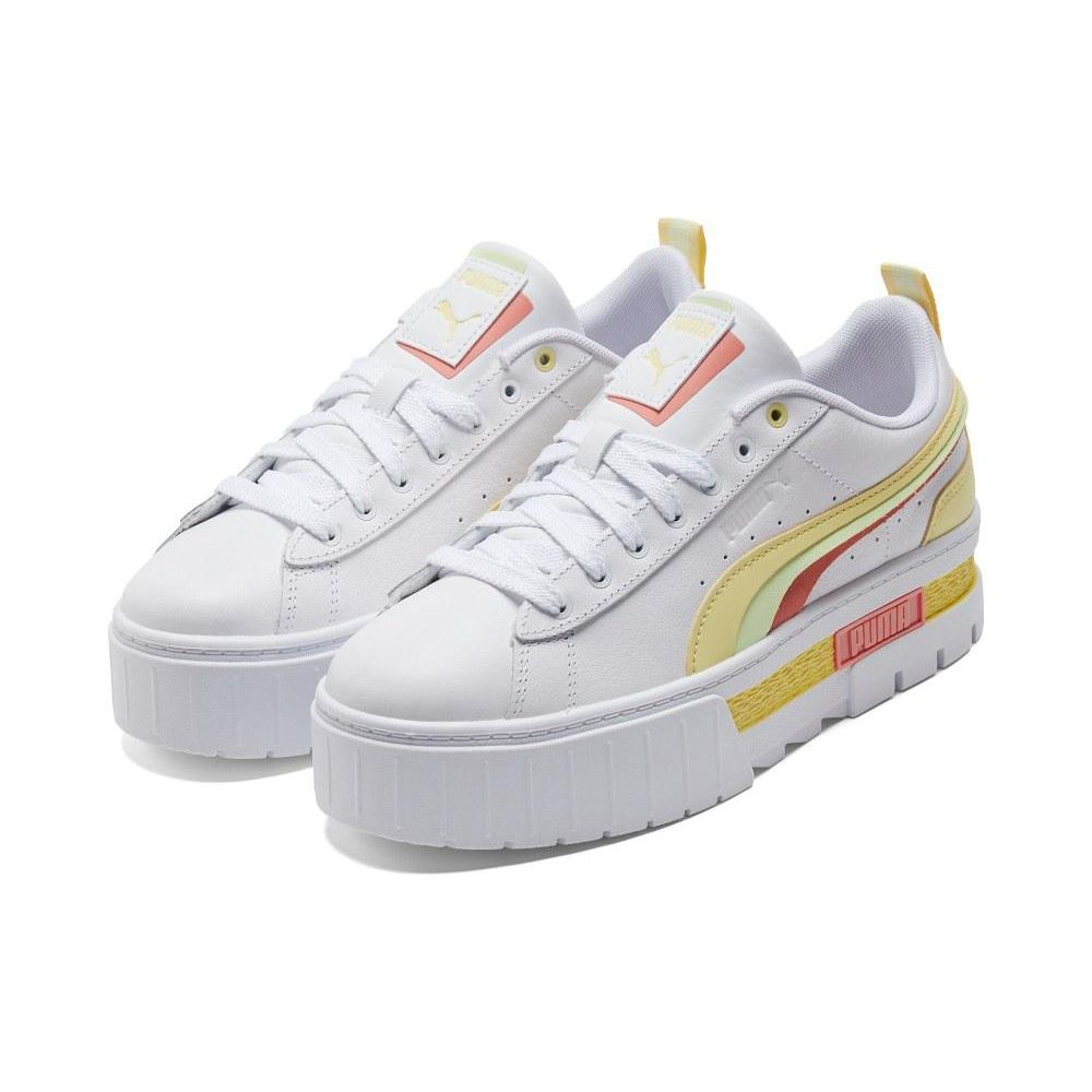 Puma Mayze Fs Interest Comfortable Thick Sole Low Top Sneakers Women sneakers White Yellow 387474-03