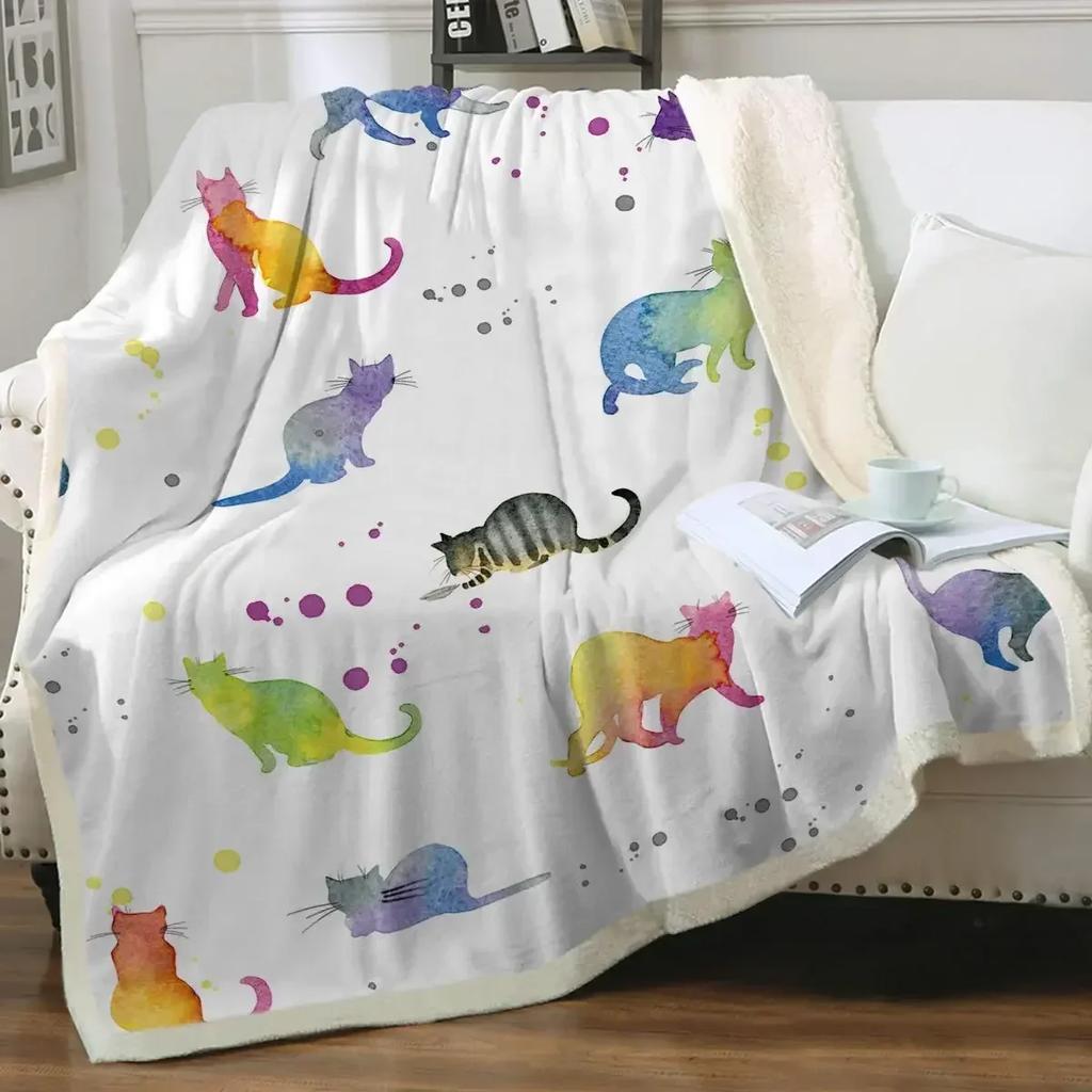 Grey and White Cats Blanket Plush Sherpa Flannel Throw Blankets for Couch Sofa Super Soft Blanket Bedroom TV Throw Blanket Full