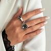 Ingemark Minimalist Square Gray Acrylic Rhinestone Open Ring Women Versatile Adjustable Knuckle Ring Couple Accessory Jewelry