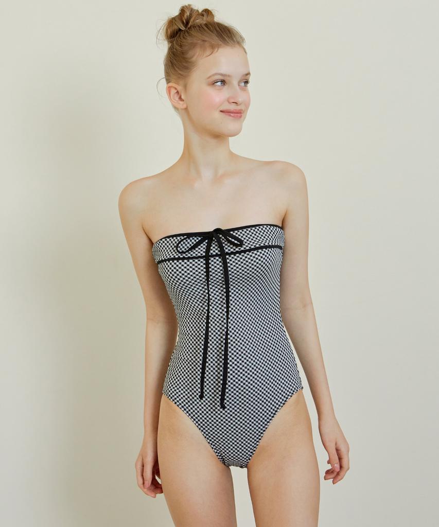 VIKINI VENDER Alice Check Ribbon Monokini - Black