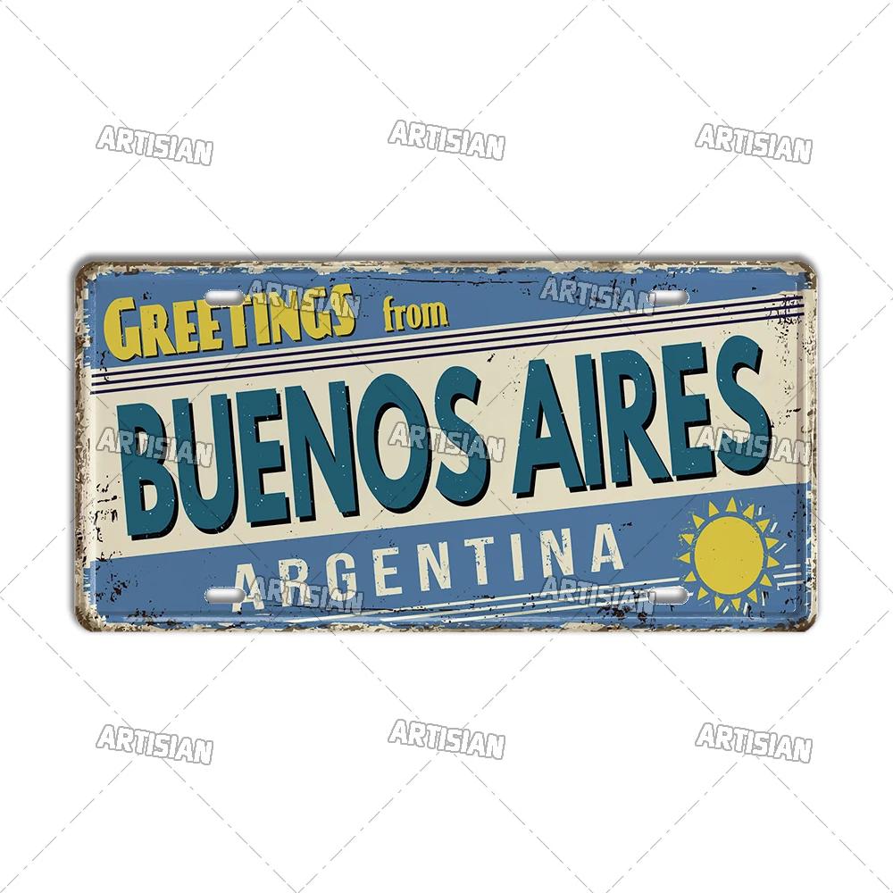 Mfoever Artisian Argentina Ecuador Chile Colombia License Plate Landmark Metal Sign City State Decorative Car Plate Wall Decor Garage