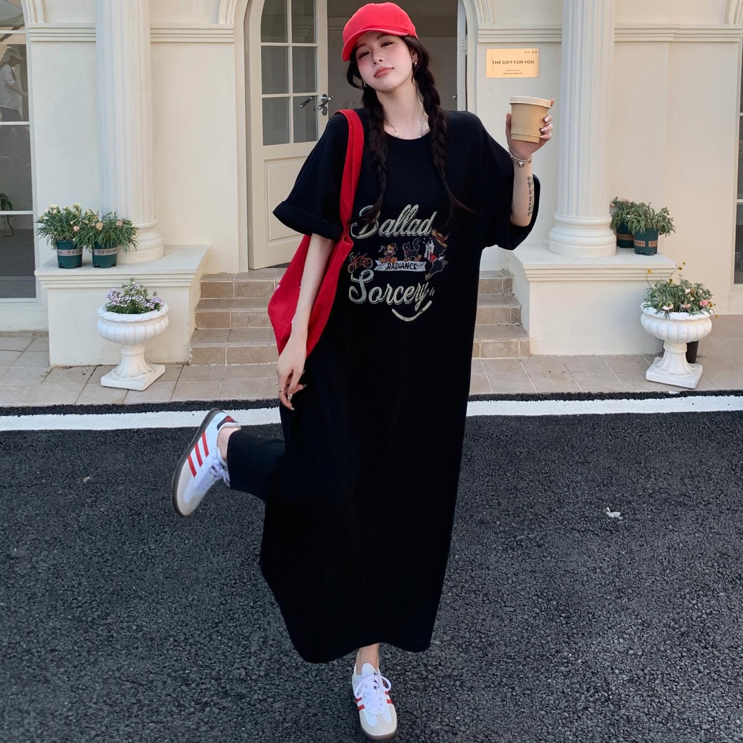 

DIMANAF Women 2025 Plus Size Solid Dress Summer Vintage Dress Basic O-Neck Long Casual Loose Black Dress Maxi 4XL чёрный