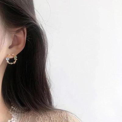 Korean Round Pink Green Crystal Earrings for Women 2024 Design Classic Sweet Flower Round Earrings Jewelry Fashion Accessories