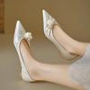 French Pearl Flower Satin Chunky Heel Bridal and Bridesmaid Shoes