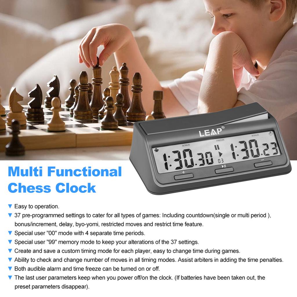 LEAP Schachuhr Digitaler Schachtimer Professionell für Brettspiele Timer mit 37 voreingestellten Programmen