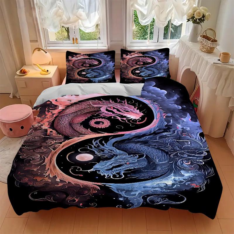 3pcs Yin Yang Dragon Design Bedding Set. Soft and Comfortable with No Core Included (1x Duvet Cover + 2x Pillow Covers) Yy251009256