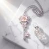 Cherry Blossom Key Necklace Pendant Pink Enamel Alloy Choker Romantic Jewelry Gift for Women Girlfriend Mom