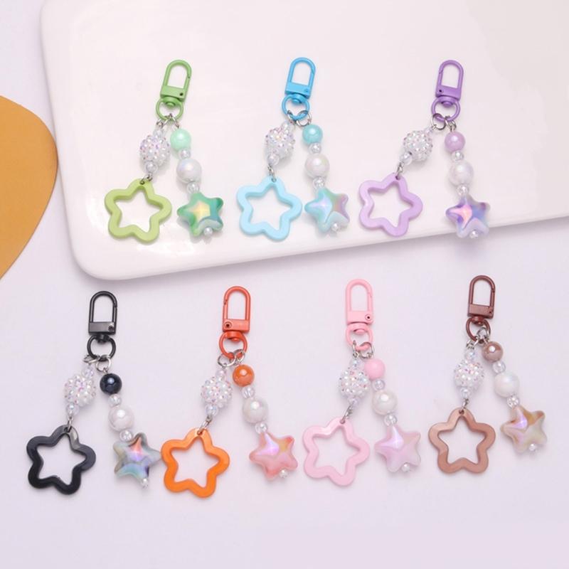 Gradient Pentagram Star Charm Keyring Backpack Decoration Handmade Pendant Keyring Fashion Bag Charm Sweet Cool Keychain