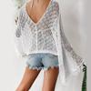 Nowa letnia koszula plażowa dla kobiet jednolity kolor seksowna dzianinowa ażurowa strój kąpielowy bikini plażowy z kapturem chroniący przed słońcem