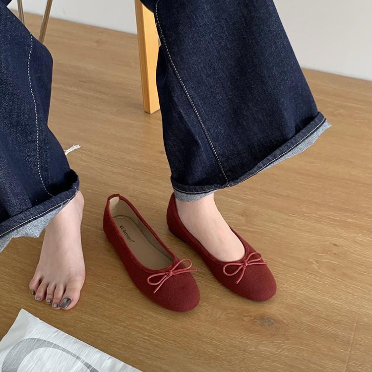 Soft-soled fairy style ballet single shoes 2025 autumn new French bow light mouth retro color matching grandma Doudou shoes