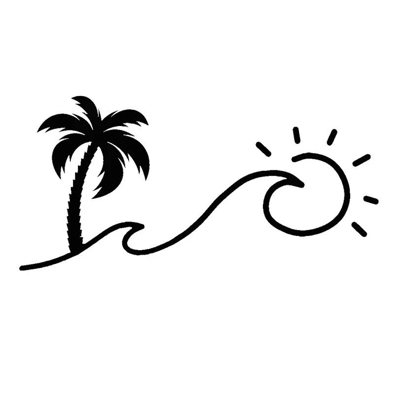 LYKX Palm Tree and Waves That Turn Into The Sun Sticker Car Stickers Cute Accessories Stylish Exterior Parts Vinyl Decals