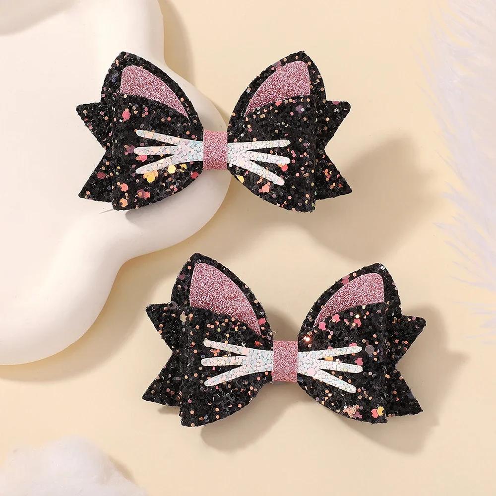 

2 шт./набор Милые золотые заколки для волос в виде кошек, блестящие заколки для волос в виде кошачьих ушек для маленькой девочки, мультяшные животные, заколки-автоматы, головные уборы, аксессуары для волос