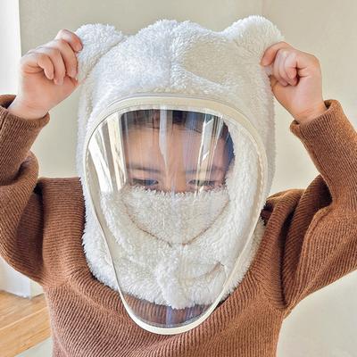 Kinderhut mit weichen Bärenohren Antibeschlaggläser Flauschiger Plüsch Winddicht Abnehmbare Gläser Kältebeständige Wintermütze