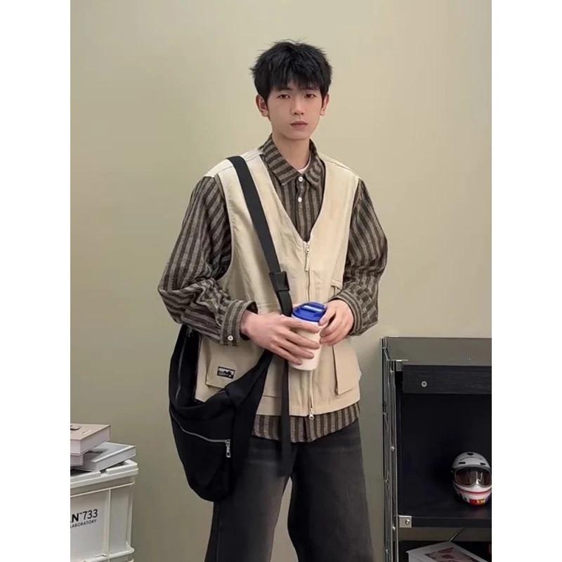 Fake Two-piece Long-sleeved Shirt Men's Autumn Casual Trend Splicing Retro Work Top