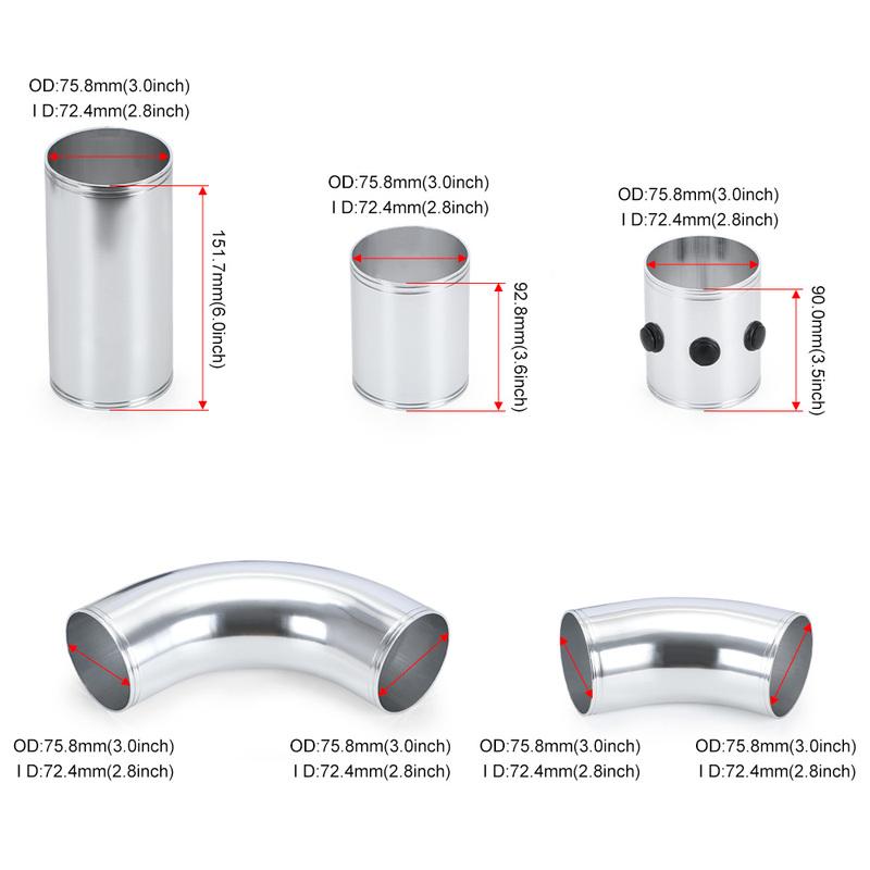 Universal 3 "76mm Air Inlet Pipe Aluminum Alloy Set Turbo Inlet Tube Direct Cold Air Filter Injection System Car Intake Pipe Set