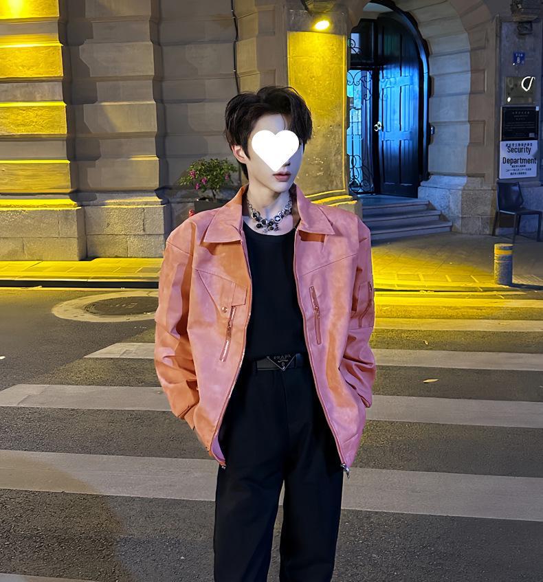 Korean Style Men's Vintage American Leather Biker Jacket - High-End Short for Spring & Autumn
