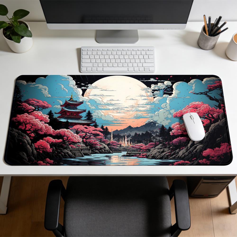 Japanische Mondlicht-Landschaft Mauspads Gummi Rutschfest Gaming-Mauspad Mechanische Tastatur Computer Schreibtischmatte Büro Gaming Zubehör