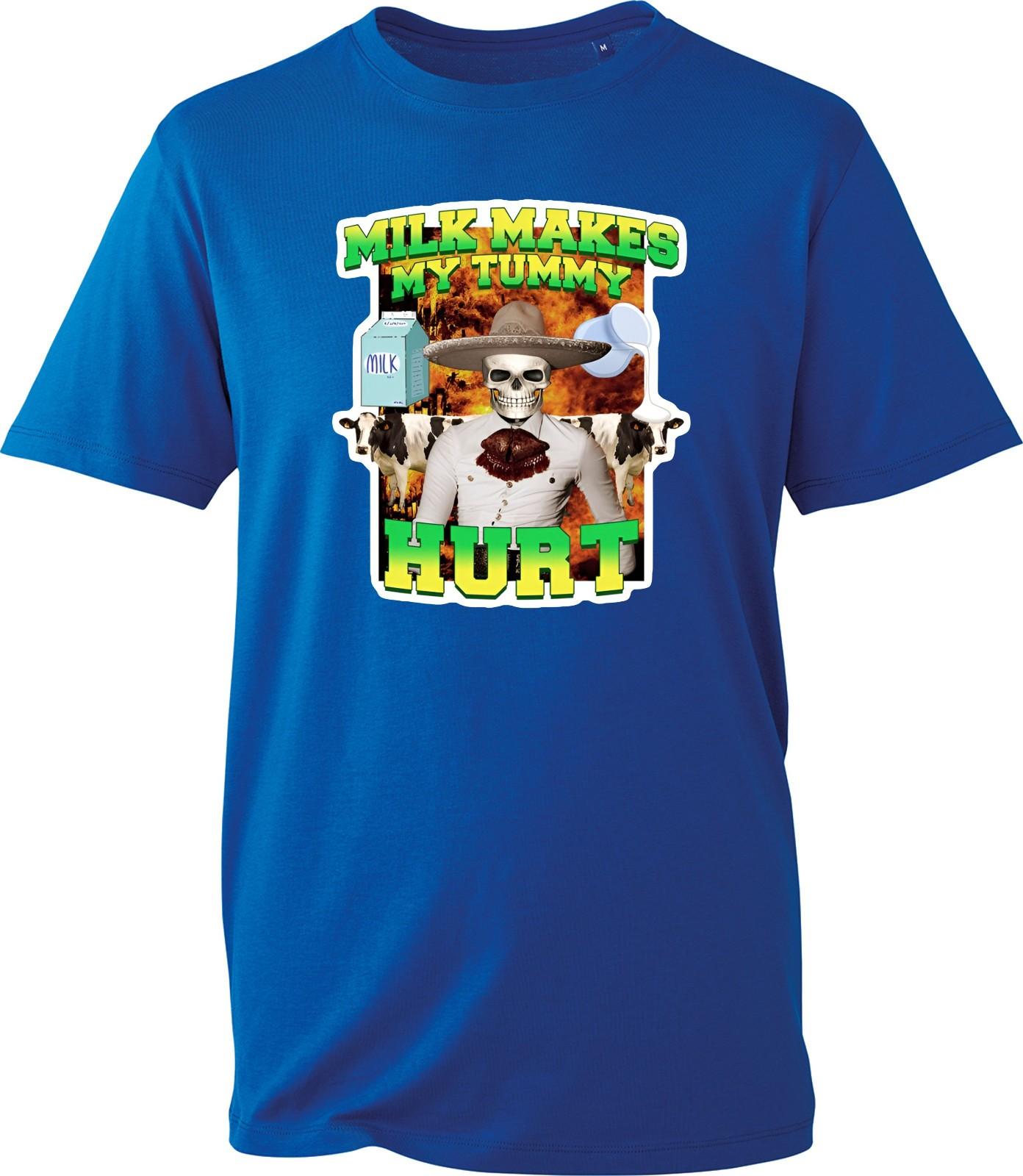Milk Makes My Tummy Hurt T Shirt Mens Black Funny Skeleton Cowboy Meme Graphic S