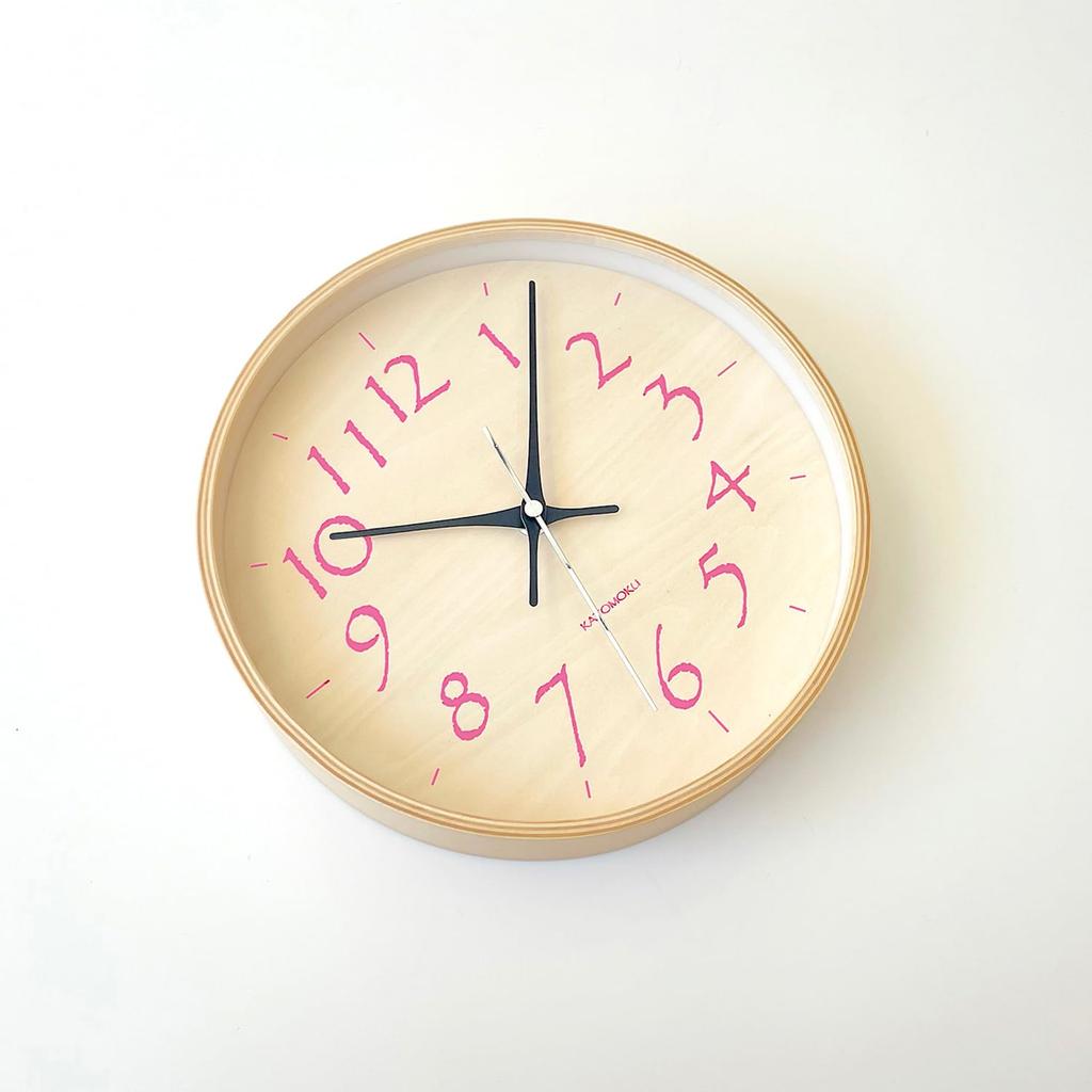 KATOMOKU plywood clock 21, light pink, km-120LP, wall clock with continuous second hand, 25.2cm diameter (quartz clock)
