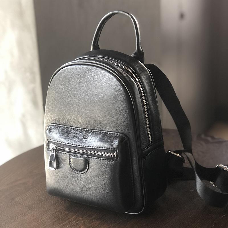 Johnature Versatile Genuine Leather Women Bag Small Backpack Leisure Solid Color Natural Cowhide Travel Backpacks